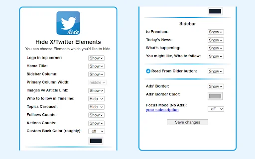 Hide X Twitter Elements ডাউনলোড করুন – এক্স এর অপ্রয়োজনীয় উপাদান লুকান - Screenshot 1