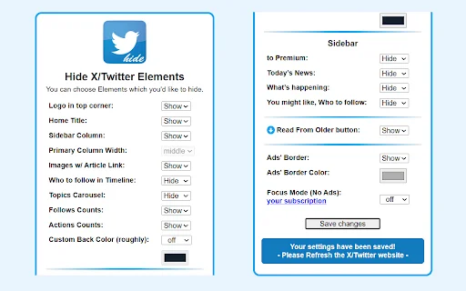 Hide X Twitter Elements ডাউনলোড করুন – এক্স এর অপ্রয়োজনীয় উপাদান লুকান - Screenshot 2