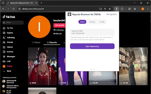 Reposts Remover for TikTok ডাউনলোড করুন – বাল্ক ভিডিও রিমুভার - Screenshot 1
