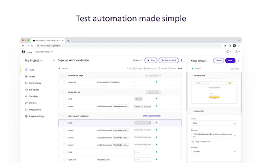 BugBug Automation Testing ডাউনলোড করুন – কোড ছাড়া অটোমেশন - Screenshot 1