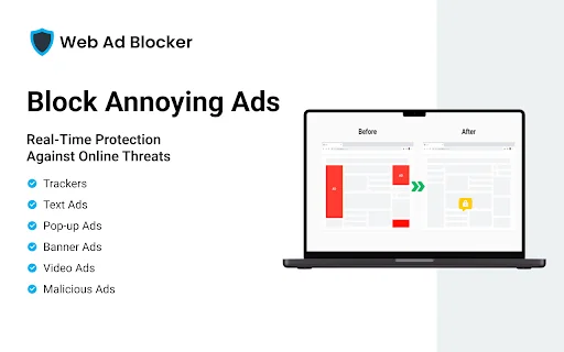 Web Ad Blocker ডাউনলোড করুন – বিজ্ঞাপন ও ট্র্যাকার মুক্ত ব্রাউজিং - Screenshot 1