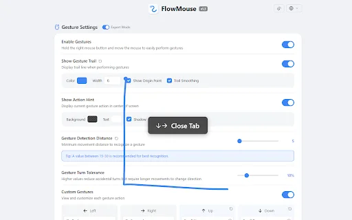 FlowMouse ডাউনলোড করুন – ব্রাউজারের জন্য সেরা মাউস জেসচার এক্সটেনশন - Screenshot 1